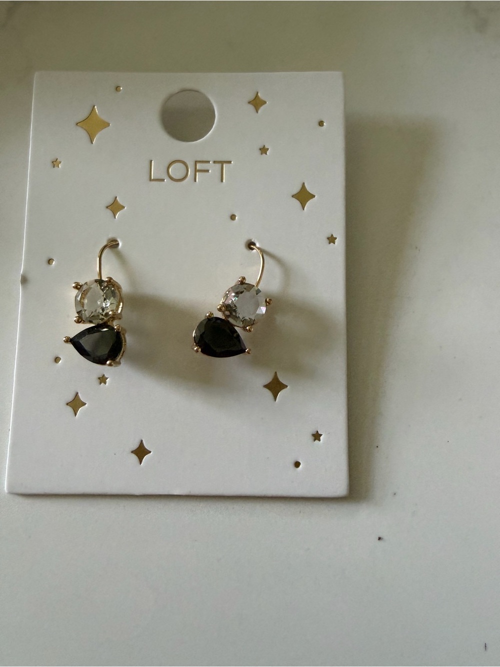 LOFT Gold-Tone Drop Earrings with Black and Clear Stones